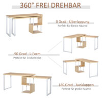 Eckschreibtisch L-Schreibtisch mit Ablagen 360° drehbar 220x55x76cm