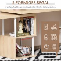 Eckschreibtisch L-Schreibtisch mit Ablagen 360° drehbar 220x55x76cm