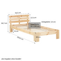Einzelbett Holzbett 90x200cm Natur