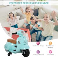 Elektro-Kindermotorrad Vespa mit Stützrädern türkis