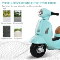 Elektro-Kindermotorrad Vespa mit Stützrädern türkis