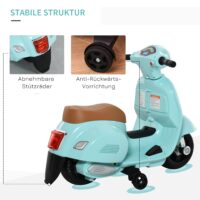 Elektro-Kindermotorrad Vespa mit Stützrädern türkis