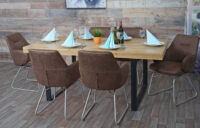 Esszimmerstuhl mit Wippfunktion Edelstahl gebürstet ~ braun