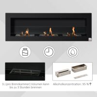 Ethanol-Kamin Wandkamin 120x40cm Bio-Ethanol Ofen schwarz