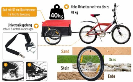 Fahrradanhänger Veloanhänger 140 x 88 x 60 cm mit Blache