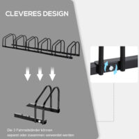 Fahrradständer Veloständer bis 6 Fahrräder Schwarz 179x33x27cm