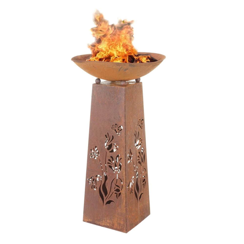 Feuerschale Feuersäule Edelrost 107x58x58cm Edelrost