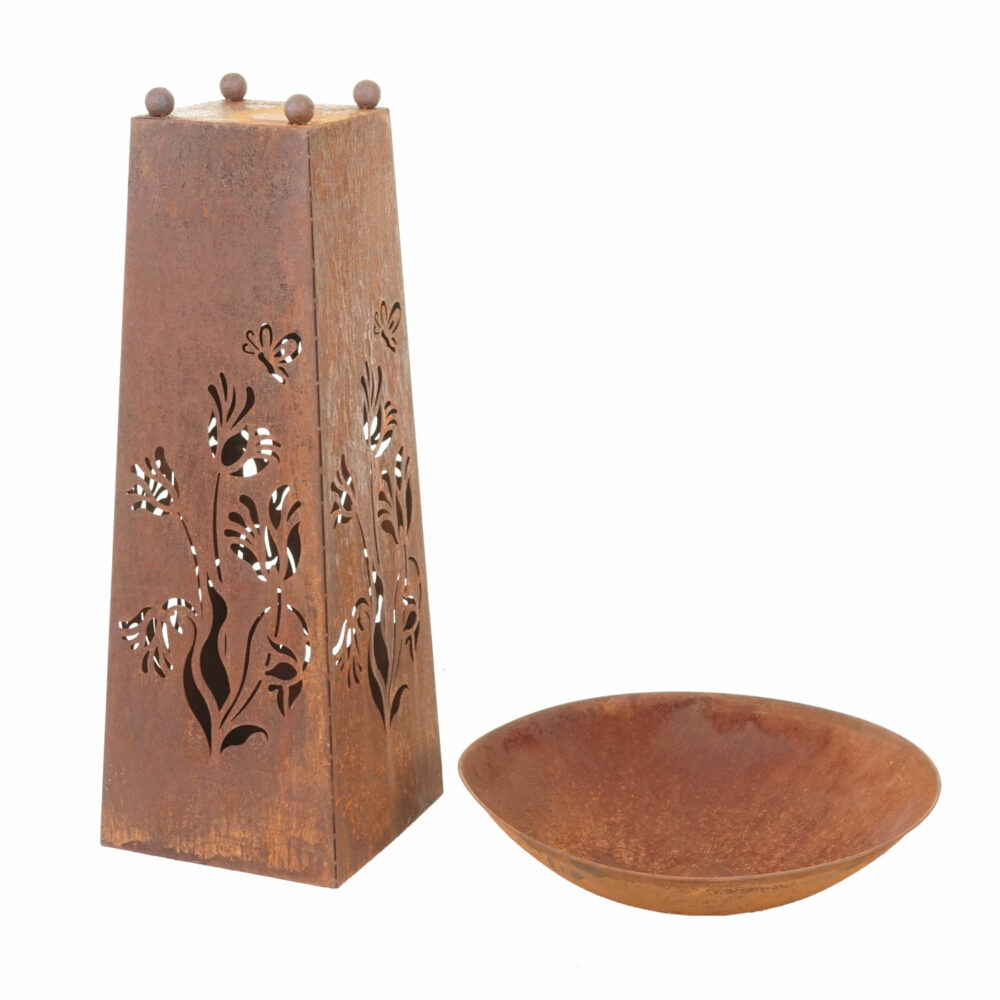Feuerschale Feuersäule Edelrost 107x58x58cm Edelrost