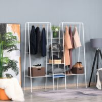 Garderobenständer Kleiderständer mit 6 Ablagen Metall weiss