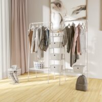 Garderobenständer Kleiderständer mit 6 Ablagen Metall weiss