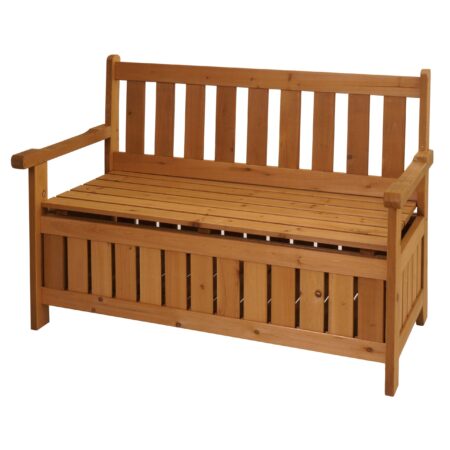 Gartenbank HWC-L68 mit Stauraum Outdoor Tanne Holz MVG 114cm braun