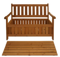 Gartenbank HWC-L68 mit Stauraum Outdoor Tanne Holz MVG 114cm braun