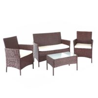 Gartensitzgruppe Rattan Lounge  7tlg. braun-meliert mit Kissen creme