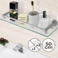 Glasablage Bad 2er Set Wandmontage gehärtetes Glas Aluminium