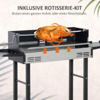 Grill mit Drehspiess Rostfreier Stahl 118x32x90cm