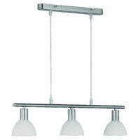 Hängelampe, 3-flammig, nickel matt, Glasschirm weiss
