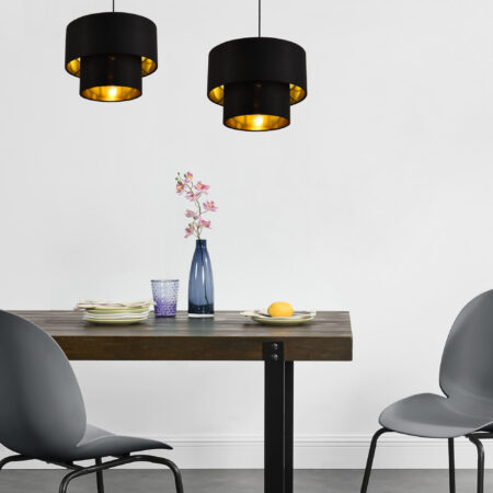 Hängeleuchte Lopar Ø 30cm E27 Metall Stoff Schwarz Gold