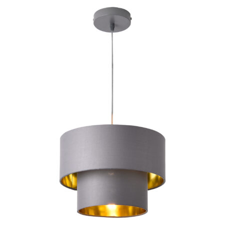 Hängeleuchte Lopar 30cm Metall Stoff Grau-Gold