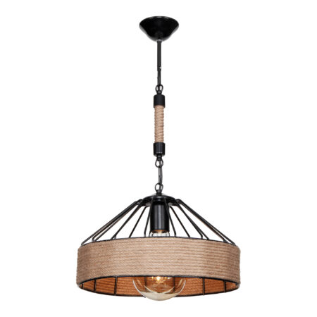 Hängeleuchte Bridgford E27 Metall Juteseil Schwarz Jute