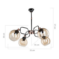 Hängeleuchte Crawley 4xE27 Metall Glas Schwarz Kupfer