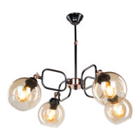 Hängeleuchte Crawley 4xE27 Metall Glas Schwarz Kupfer