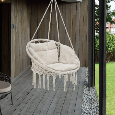 Hängesessel Kailua Max. 150 kg Indoor Outdoor mit Kissen Creme