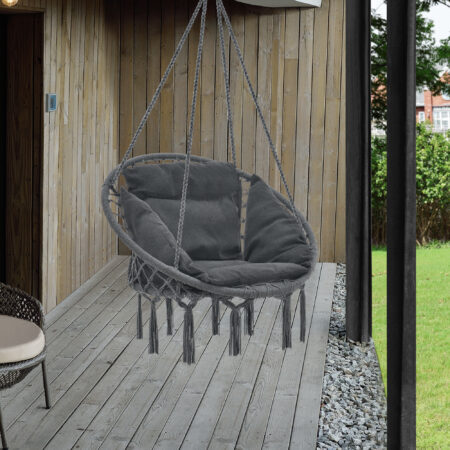 Hängesessel Kailua Max. 150 kg Indoor Outdoor mit Kissen Dunkelgrau