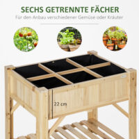 Hochbeet Holz mit 6 Pflanzflächen 78.5x58x81cm
