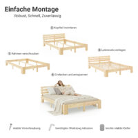 Holzbett 160x200cm Massivholz Natur