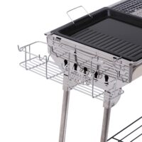 Holzkohlegrill Edelstahl mit Grillplatte und Ablagen 104cm