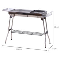 Holzkohlegrill Edelstahl mit Grillplatte und Ablagen 104cm