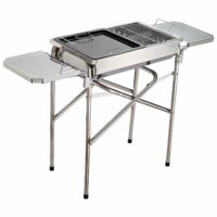 Holzkohlegrill Edelstahl mit Grillplatte und Ablagen