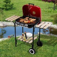 Holzkohlegrill Grillwagen Terrassen BBQ mit Ablageflächen