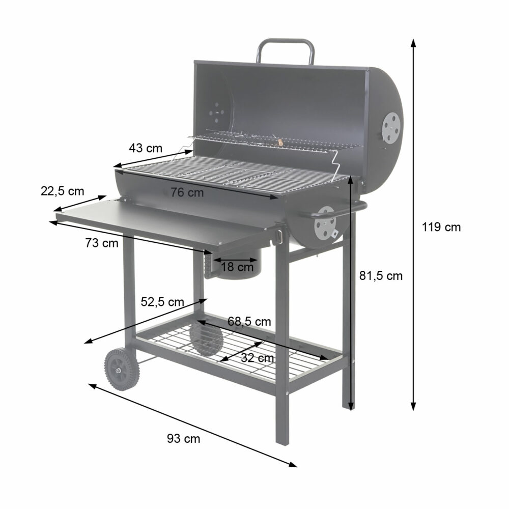 Holzkohlegrill Grillwagen mit Deckel und Ablage 102cm