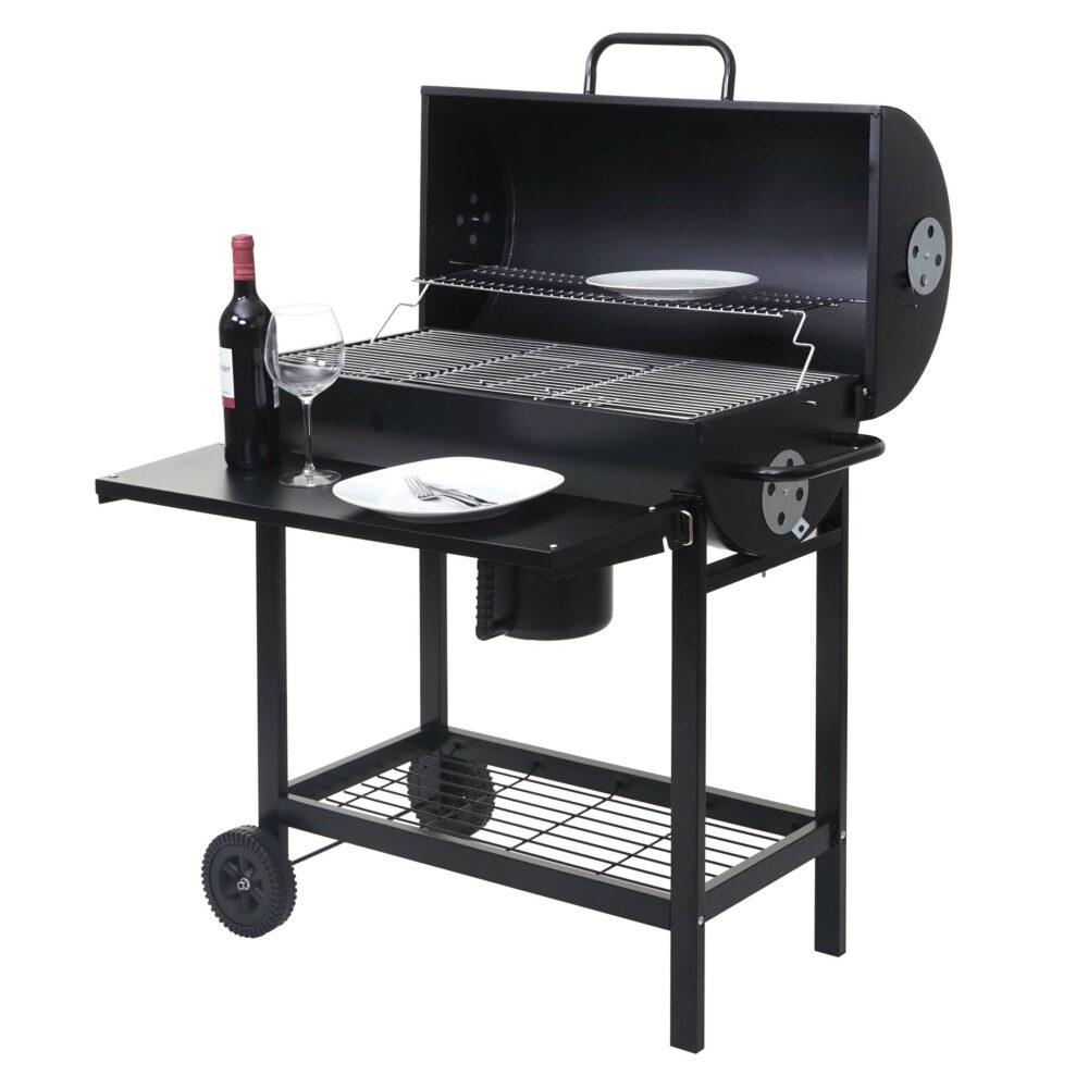 Holzkohlegrill Grillwagen mit Deckel und Ablage 102cm