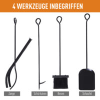 Kaminholzregal mit Kaminbesteck 51cm Gold Schwarz