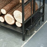 Kaminholzregal mit Kaminbesteck 51cm Gold Schwarz