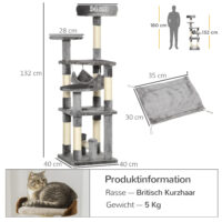 Katzenbaum Katzenspielturm Hängematte L40xB40xH132cm