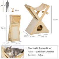 Katzenturm Kratzbaum Hängematte Sisal 54.5x32x65cm