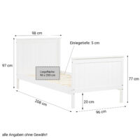 Kinderbett 90x200cm Landhausstil Weiss