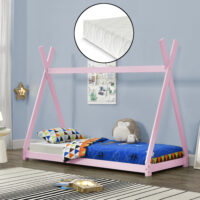 Kinderbett Onejda 90x200 cm mit Matratze Tipi Kiefernholz Rosa