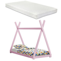 Kinderbett Onejda 90x200 cm mit Matratze Tipi Kiefernholz Rosa