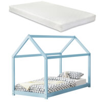 Kinderbett Netstal 90x200 cm mit Matratze Blau
