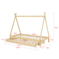 Kinderbett mit Ausziehbett Cree 90x200 cm Tipi mit Matratze