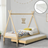 Kinderbett mit Ausziehbett Cree 90x200 cm Tipi mit Matratze