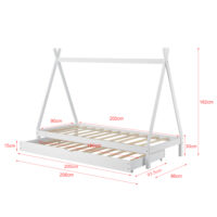 Kinderbett mit Ausziehbett Cree 90x200 cm Tipi mit Matratze Holz