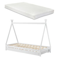Kinderbett mit Ausziehbett Cree 90x200 cm Tipi mit Matratze Holz