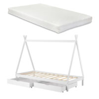 Kinderbett Maine 90x200 cm Tipi mit 2 Schubladen und Matratze