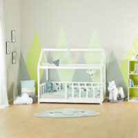 Kinderbett Hausbett mit Rausfallschutz 80x160cm Weiss