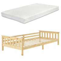 Kinderbett Nuuk 90x200 cm mit Matratze und Staurau  Holz